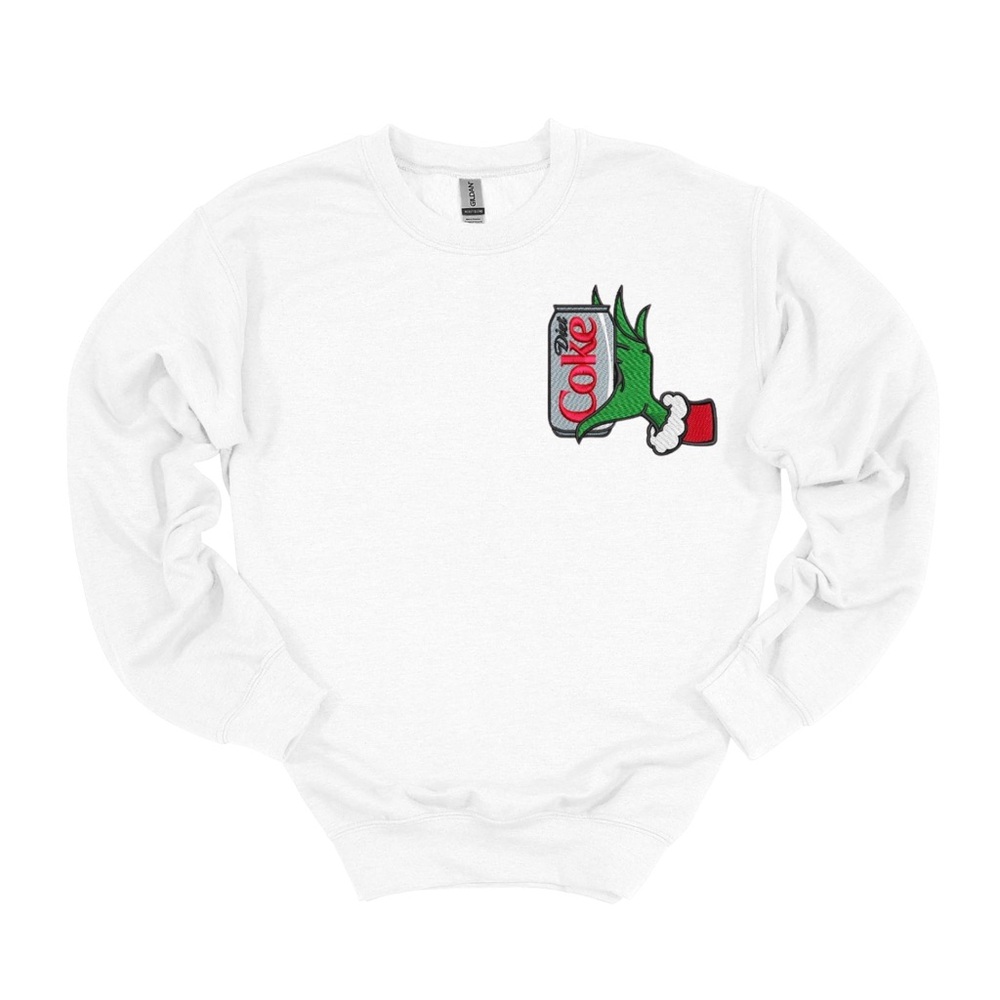 Embroidered Diet Coke White Crewneck Sweater with Festive Design
